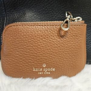 ​NWOT Kate Spade Cognac Pebbled Leather Coin Pouch w/ Gold-Tone Clip